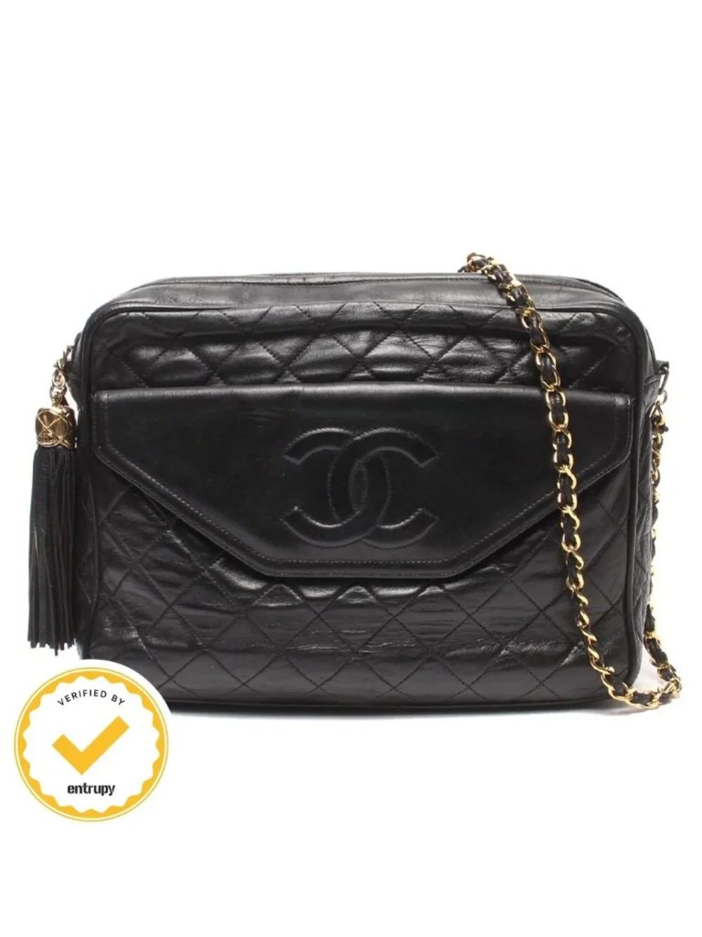 Chanel Chain Shoulder Bag Crossbody Lambskin Gold Quilted